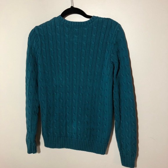 Ralph Lauren sport teal cable knit sweater pink pony womens L vintage preppy - Picture 2 of 9